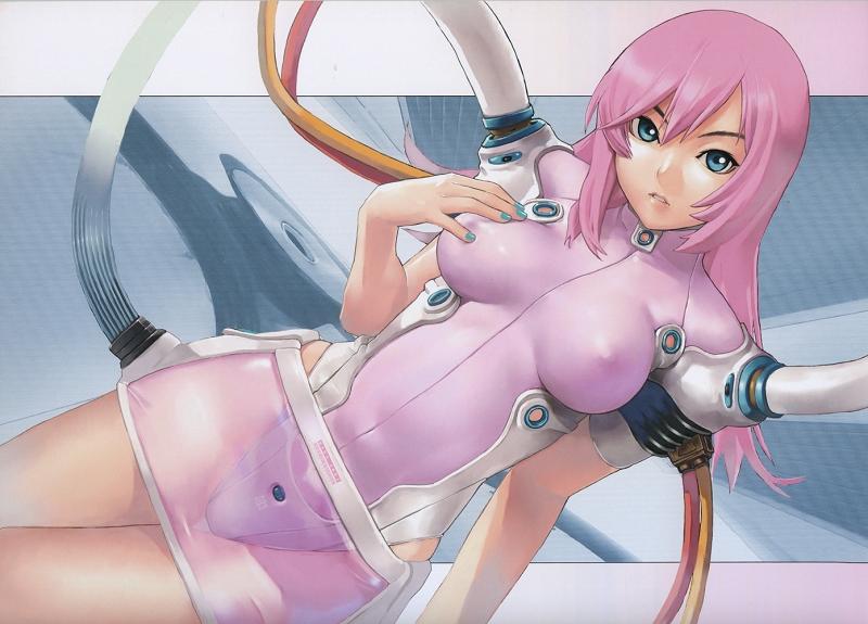aqua_nails bangs blue_eyes breasts cable covered_nipples dutch_angle gradient gradient_background hakua_ugetsu large_breasts latex leotard lisa.com long_hair looking_at_viewer miniskirt nail_polish official_art parted_bangs pink_hair pink_leotard scan science_fiction see-through self_fondle shiny shiny_clothes sidelocks skin_tight skirt solo taisen_hot_gimmick taisen_hot_gimmick_3 thigh_gap thighs turtleneck