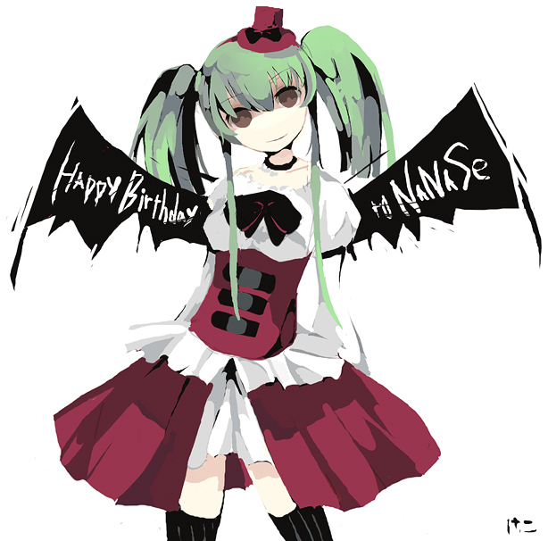 bangs black_bow black_neckwear bow bowtie brown_eyes c.c. code_geass cowboy_shot dress evil_smile green_hair head_tilt keko looking_at_viewer puffy_short_sleeves puffy_sleeves red_dress shaded_face short_sleeves sidelocks smile solo standing twintails