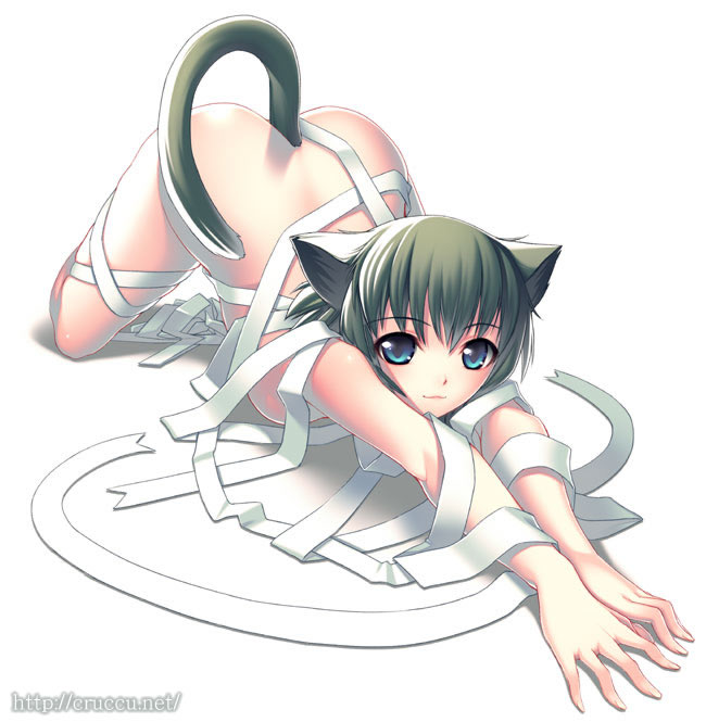 :3 all_fours animal_ears bandages cat_ears copyright_request cruccu nude solo tail
