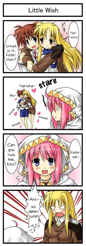 :o angry artist_request belt black_dress blonde_hair blue_eyes blush cape caro_ru_lushe comic cowboy_shot dress emphasis_lines empty_eyes fate_testarossa from_side gloves hug hug_from_behind looking_at_viewer lyrical_nanoha mahou_shoujo_lyrical_nanoha_strikers military military_uniform multiple_girls open_mouth pink_hair profile red_hair shaded_face short_hair standing takamachi_nanoha talking translated tsab_ground_military_uniform uniform upper_body yuri