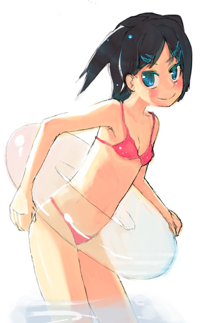 bare_arms bikini copyright_request innertube shuzoku_fumei smile solo swimsuit