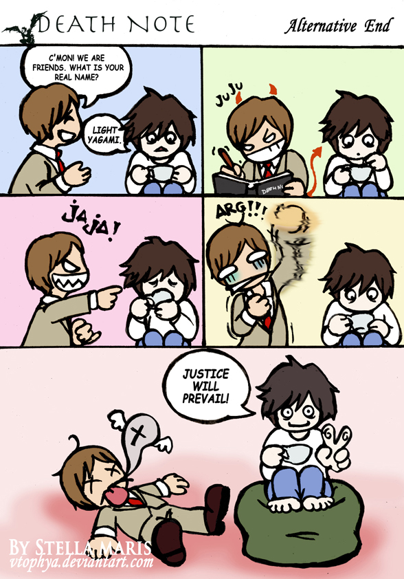 bad_source chibi comic death death_note death_note_(object) english l_(death_note) multiple_boys parody vtophya yagami_light
