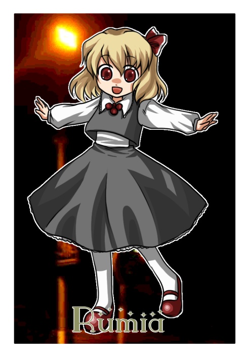bad_id bad_pixiv_id blonde_hair chibi hair_ribbon mito_ayame outstretched_arms red_eyes ribbon rumia short_hair solo spread_arms touhou