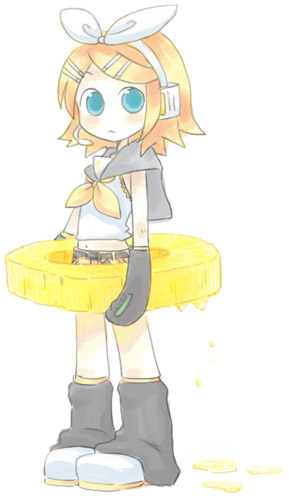 arm_warmers bangs belt blonde_hair blouse blue_eyes blush bow dripping full_body hair_bow hair_ornament hairclip headphones holding hoop kagamine_rin leg_warmers looking_at_viewer lowres magamoto microphone ribbon sailor_collar shoes short_hair shorts simple_background sleeveless solo standing swept_bangs vocaloid white_background white_blouse white_bow yellow_ribbon