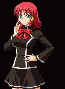 animated animated_gif bouncing_breasts breasts embarrassed green_eyes large_breasts lowres quiz_magic_academy red_hair ruquia school_uniform short_hair solo