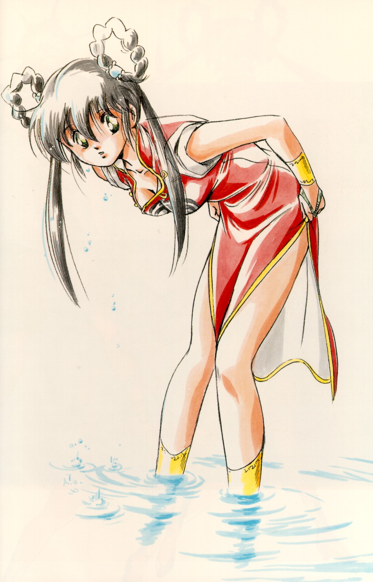artist_request bent_over china_dress chinese_clothes dress mamono_hunter_youko mano_youko solo water wet