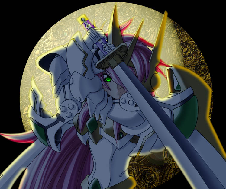 armor artist_request green_eyes long_hair mecha pink_hair solo super_robot super_robot_wars super_robot_wars_original_generation super_robot_wars_the_lord_of_elemental sword valsione valsione_r weapon