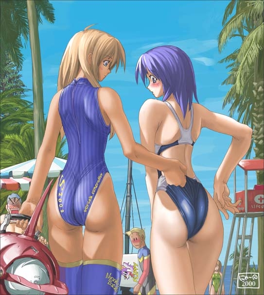 ass cameltoe competition_swimsuit high_cut_kingdom nyanko_batake one-piece_swimsuit swimsuit swimsuit_pull