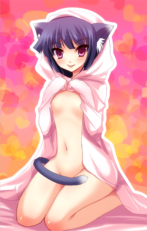 animal_ears cat_ears kneeling naked_sheet original solo tail yukizuki_chikuba