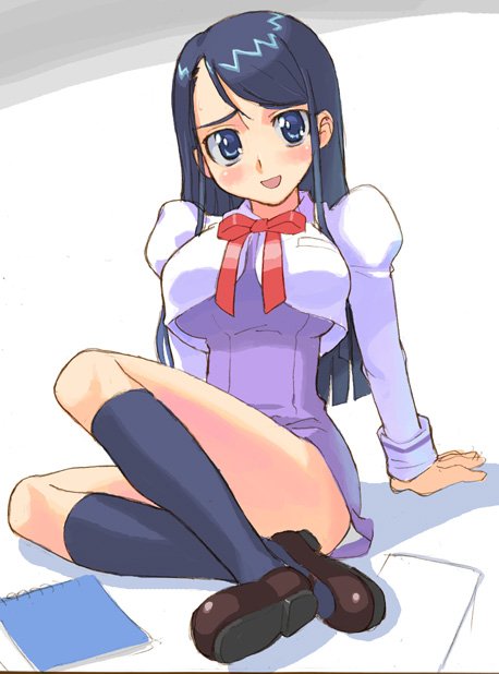 blue_eyes blue_hair blush hirose_(mokiki) l'ecole_des_cinq_lumieres_school_uniform long_hair minazuki_karen precure purple_skirt school_uniform sitting skirt socks solo yes!_precure_5