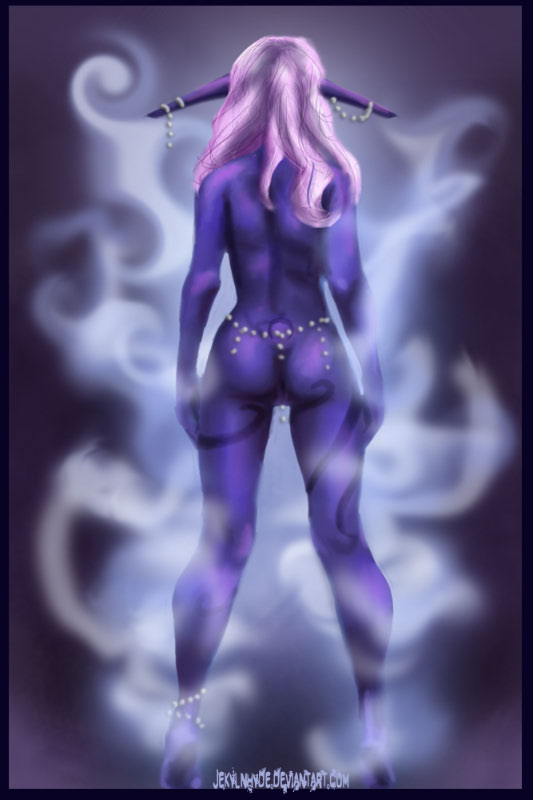 anklet ass fog night_elf nude pink_hair tattoo world_of_warcraft