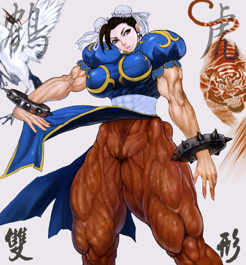 breasts brown_hair capcom china_dress chinadress chinese_clothes chun-li double_bun double_buns dress muscle muscles muscular pantyhose sainticon stockings street_fighter streetfighter thighhighs thighs veins