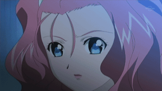 aeru animated animated_gif blonde_hair blue_eyes blush closed_eyes hair_bun hand_on_another's_cheek hand_on_another's_face kiss lowres multiple_girls neviril parted_lips pink_hair pink_lips simoun twintails yellow_eyes yuri