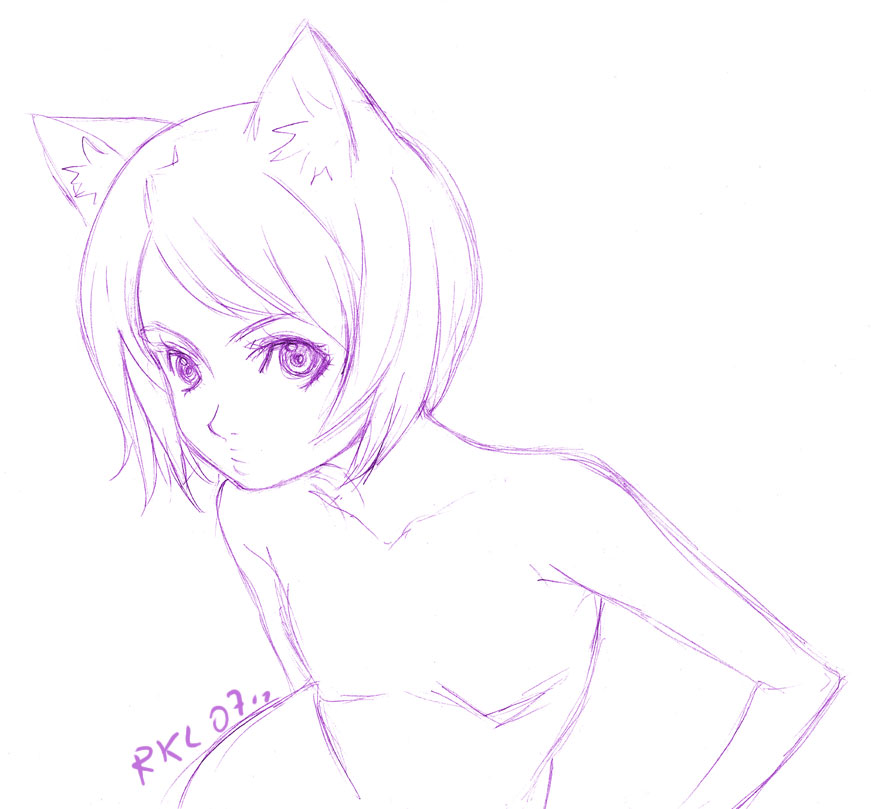 :o animal_ears armpits blush cat_ears collarbone flat_chest nude original parted_lips short_hair sikel solo upper_body