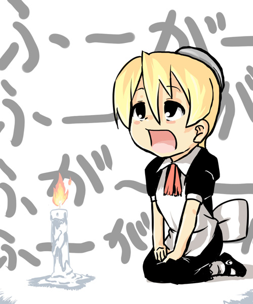 android blonde_hair candle flandre gynoid kaibutsu_oujo kneeling loungena maid p!?
