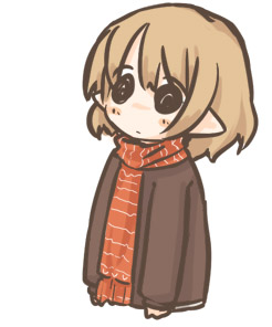 7010 brown_hair chibi copyright_request lowres o_o pointy_ears scarf solo