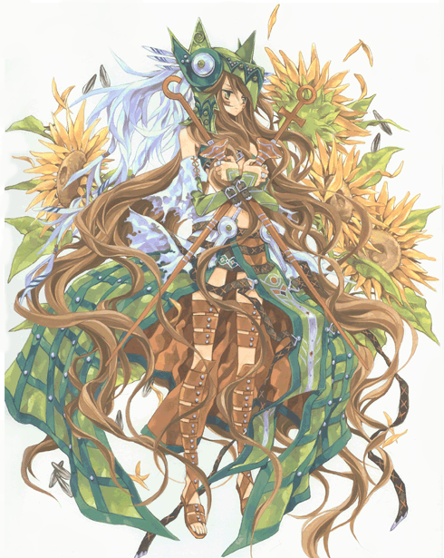 bad_id bad_pixiv_id brown_hair fantasy flower long_hair original personification solo sunflower takanashi_tsubasa