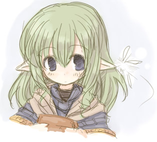 7010 blue_eyes copyright_request green_hair lowres pointy_ears solo
