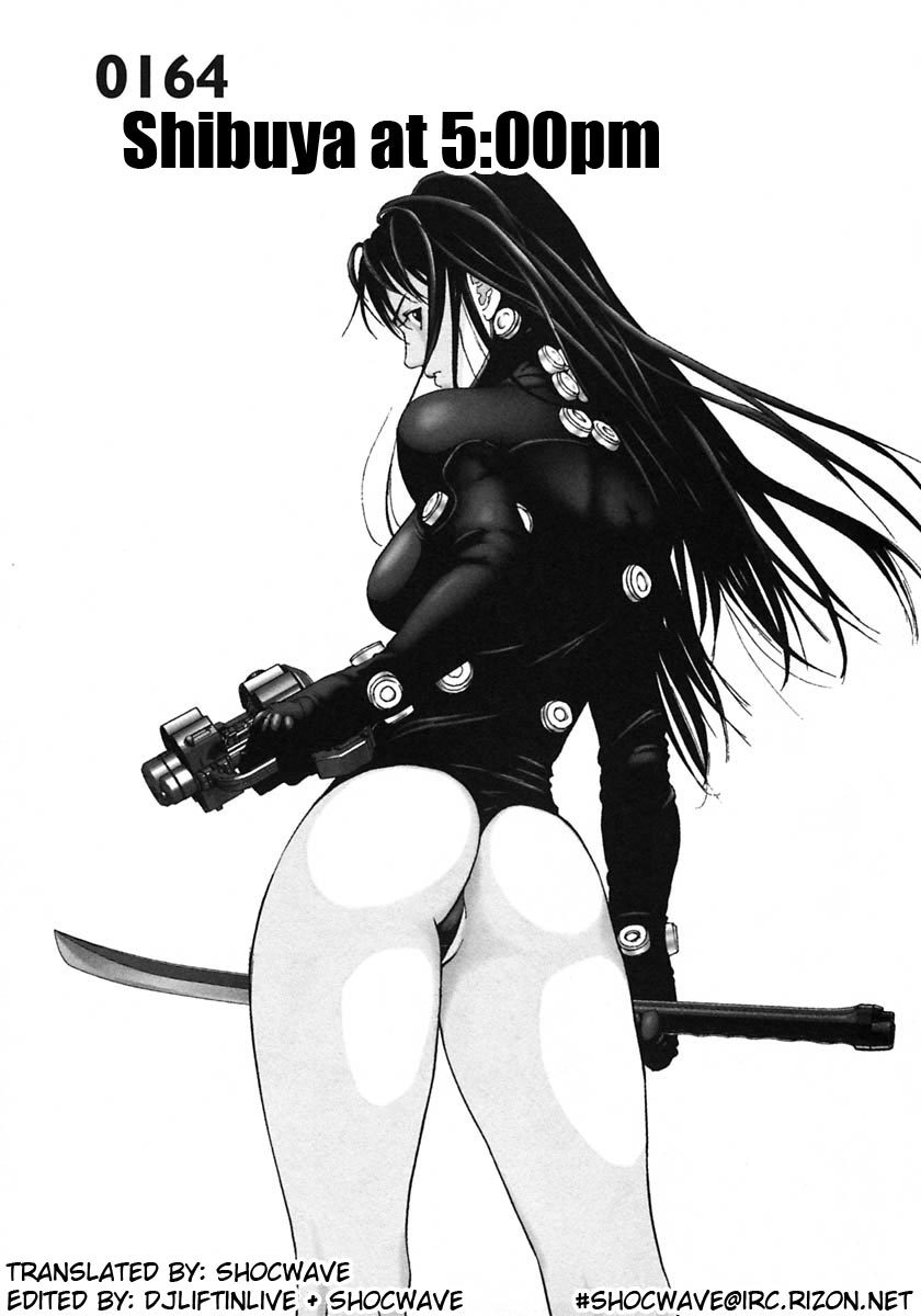 ass black_hair gantz greyscale gun highres monochrome oku_hiroya panties shimohira_reika solo sword thong underwear weapon