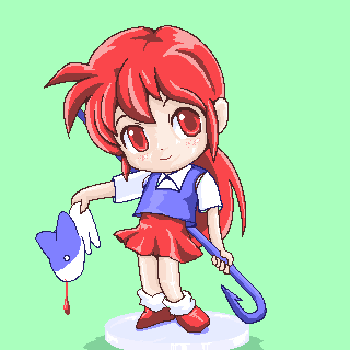 artist_request blood chibi copyright_request fishing_hook lowres nosebleed oekaki red_eyes red_hair solo