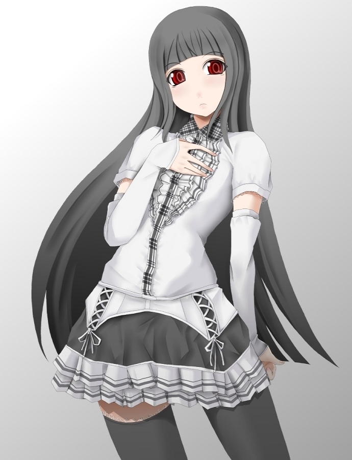 black_hair chemical-x copyright_request long_hair red_eyes skirt solo thighhighs