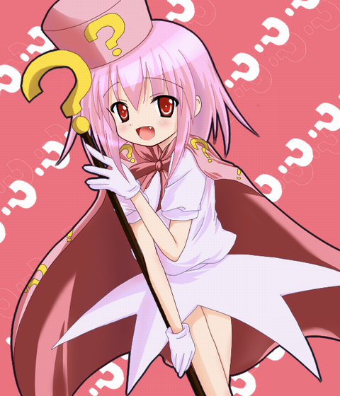 ? benesse cape fang hat hatena_yousei katoyuu pink_cape pink_hair pink_hat solo