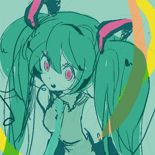 bad_id bad_pixiv_id green_hair hatsune_miku l_hakase long_hair lowres sketch solo twintails vocaloid