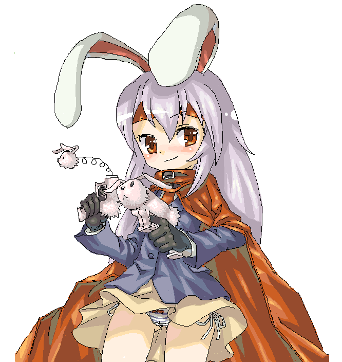 advent_cirno animal_ears artist_request brown_eyes bunny_ears cape cosplay final_fantasy final_fantasy_vii panties pantyshot pantyshot_(standing) purple_hair reisen_udongein_inaba side-tie_panties skirt smile solo standing striped striped_panties touhou underwear vincent_valentine vincent_valentine_(cosplay)