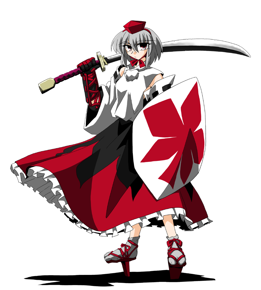 geta hat inubashiri_momiji kieyza long_skirt shield skirt solo sword tengu-geta tokin_hat touhou weapon