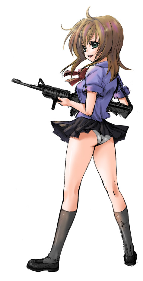 ass gun original panties rifle school_uniform serafuku skirt solo tachibana_koo underwear weapon