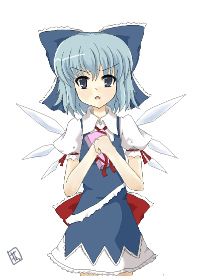 bow cirno gift holding holding_gift lilac_(p-f_easy) solo touhou valentine