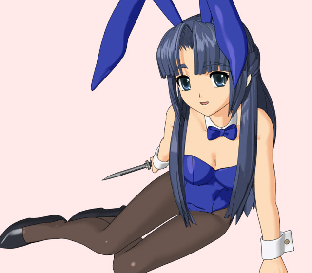 3d animal_ears asakura_ryouko bunny_ears bunnysuit cel_shading hokusen knife pantyhose solo suzumiya_haruhi_no_yuuutsu