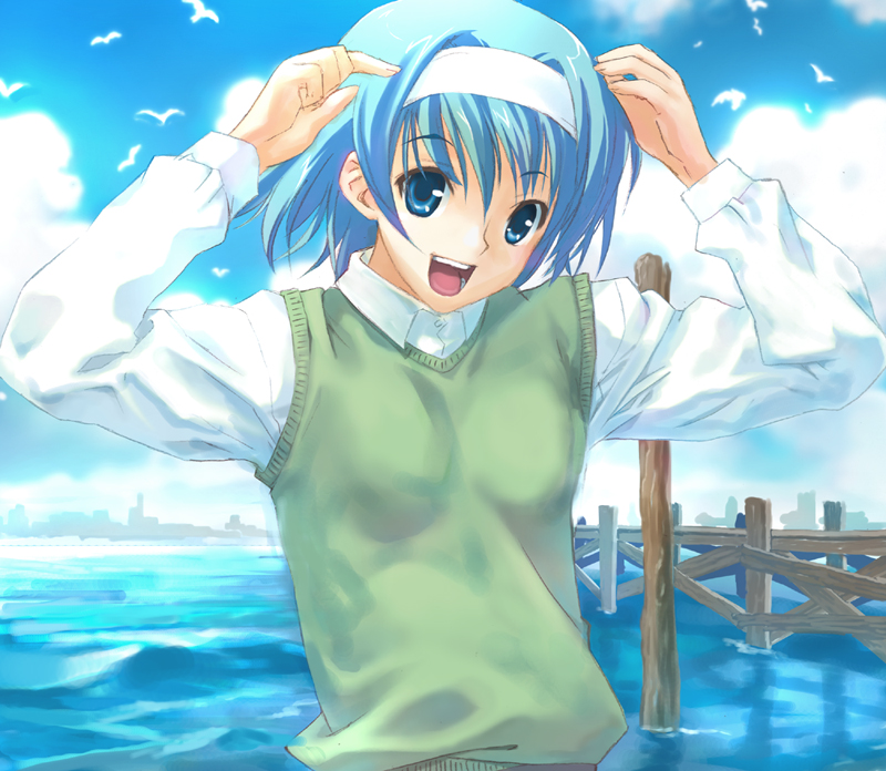 androgynous bad_id bad_pixiv_id blue_eyes blue_hair hairband hirokiku original solo