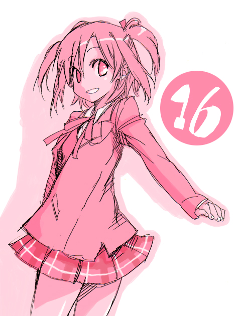 mahou_sensei_negima! mikami_komata monochrome numbered pink plaid plaid_skirt sasaki_makie skirt solo