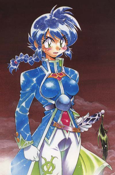 90s araizumi_rui blue_hair braid non-web_source sherra_(slayers) slayers solo sword weapon