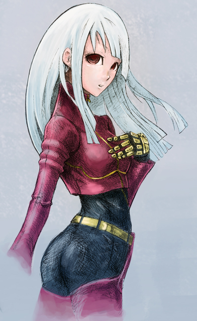 akitu_kouta belt breasts chaps gloves kula_diamond large_breasts long_hair red_eyes snk solo the_king_of_fighters