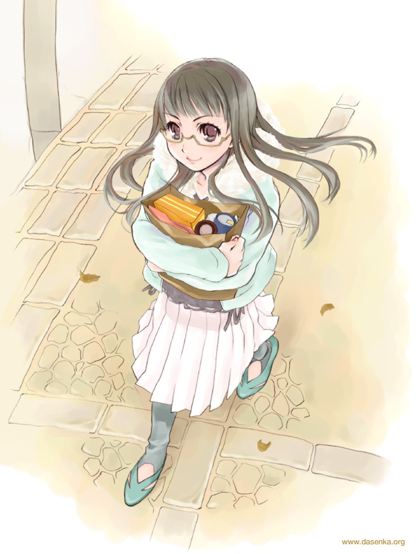 glasses kurafuji_sachi long_hair original skirt solo