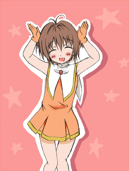 caramelldansen cardcaptor_sakura cheerleader kinomoto_sakura orange_skirt skirt solo