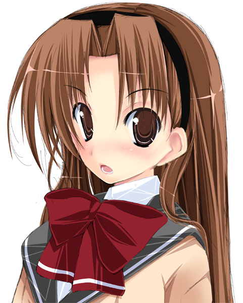 amatsuka_hikaru baby_princess bad_id bad_pixiv_id breasts brown_eyes brown_hair cleavage hairband kuon_itsuki medium_breasts school_uniform solo