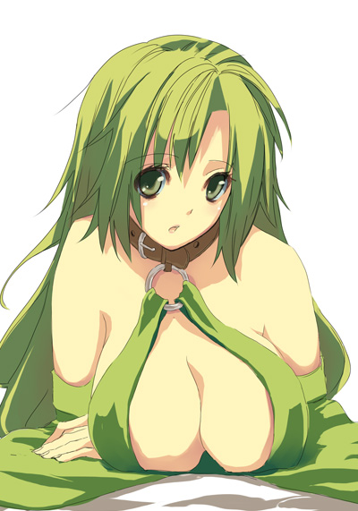 breasts cleavage collar final_fantasy final_fantasy_iv green_hair hisagi_hotaru large_breasts rydia solo