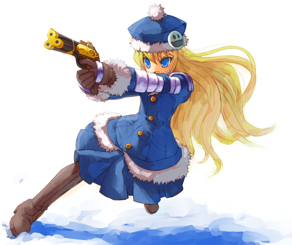 bad_id bad_pixiv_id blonde_hair blue_eyes gun gunner hat jack_frost sekaiju_no_meikyuu shiden_(t41xz) solo weapon