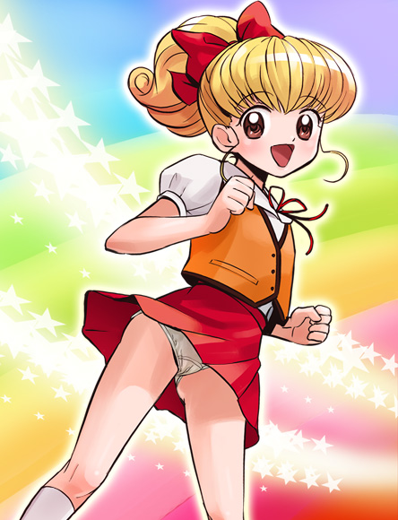 haruyama_kazunori moriya_ririka nurse_angel_ririka_sos panties pantyshot ponytail rainbow_background solo underwear