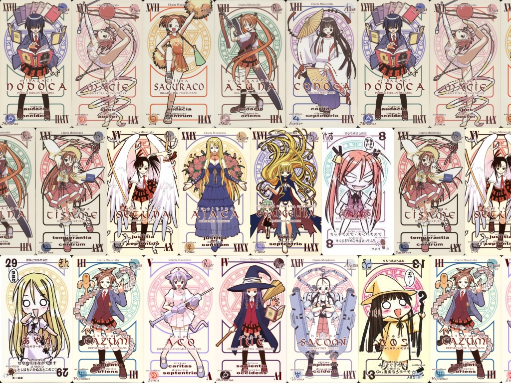 akamatsu_ken animal_ears asakura_kazumi ayase_yue bell bonnet book braid broom card_(medium) chachazero diarium_ejus dress ensis_exorcizans evangeline_a_k_mcdowell everyone fan flabellum_euri_&amp;_flabellum_australe flower folding_fan glasses hair_ornament hakase_satomi hasegawa_chisame hat heterochromia holding holding_glasses izumi_ako jupiter_symbol kagurazaka_asuna konoe_konoka long_hair mahou_sensei_negima mahou_sensei_negima! mars_symbol mercury_symbol miyazaki_nodoka negi_cards neptune_symbol nurse orange_hair orbis_sensualium_pictus pactio plaid plaid_skirt pluto_symbol purple_hair rose sakurazaki_setsuna sasaki_makie saturn_symbol sceptrum_virtuale school_uniform shiina_sakurako sica_shishikushiro skirt sword thighhighs twin_braids twintails uranus_symbol venus_symbol very_long_hair wand weapon witch witch_hat yukihiro_ayaka