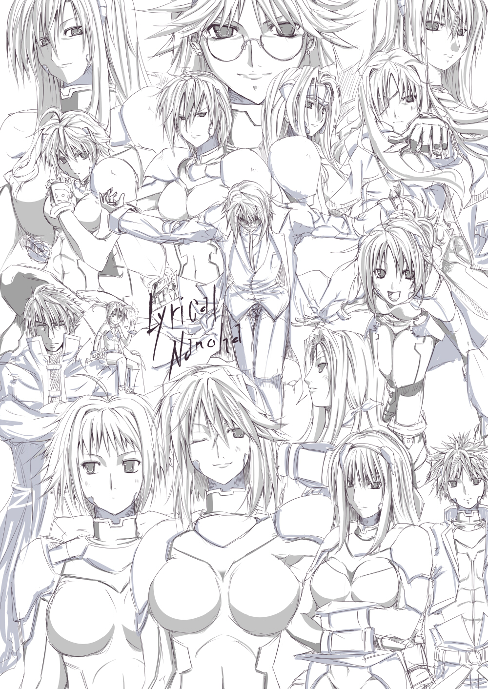 6+girls agito_(nanoha) cinque_(nanoha) deed_(nanoha) dieci_(nanoha) due_(nanoha) ginga_nakajima glasses greyscale highres hukahire jail_scaglietti lyrical_nanoha mahou_shoujo_lyrical_nanoha_strikers monochrome multiple_boys multiple_girls nove_(nanoha) numbers_(nanoha) otto_(nanoha) quattro_(nanoha) sein_(nanoha) sette_(nanoha) tre_(nanoha) uno_(nanoha) wendi_(nanoha) zest_grangeitz