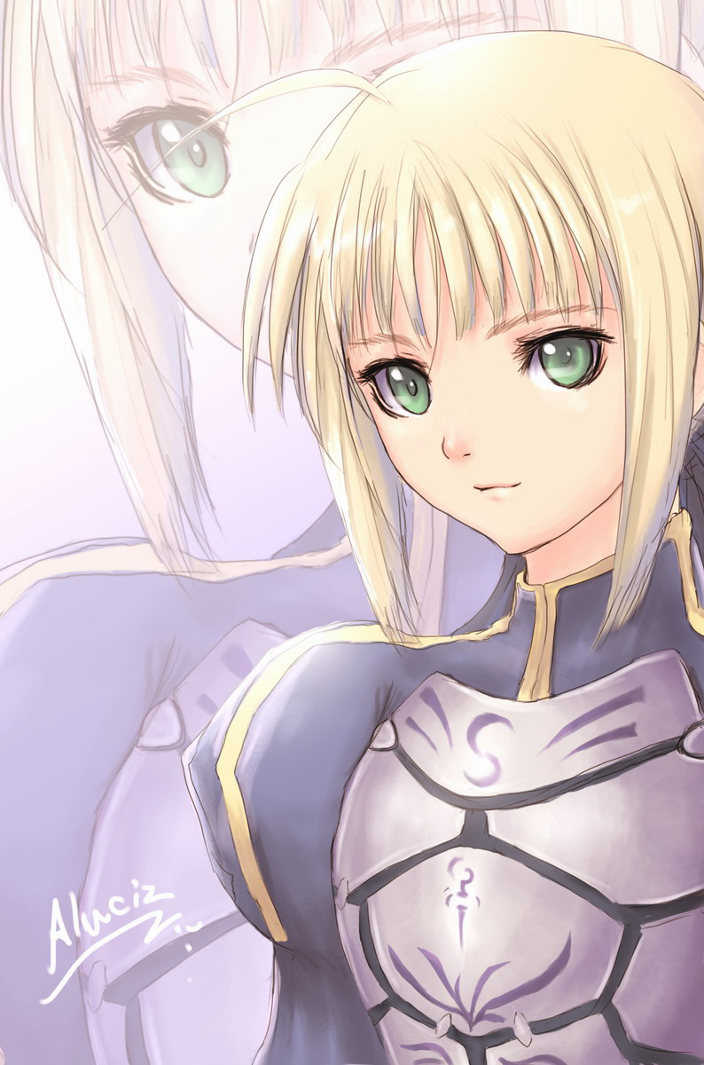 ahoge aluciz armor artoria_pendragon_(all) blonde_hair fate/stay_night fate_(series) green_eyes highres saber solo zoom_layer