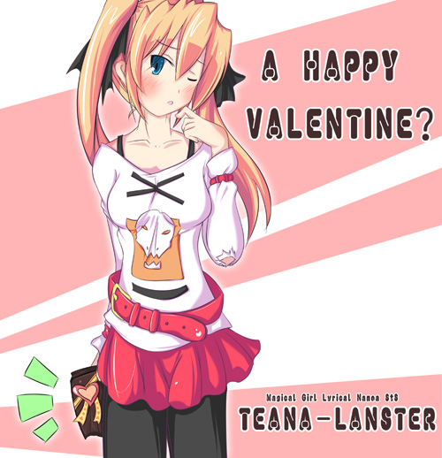 happy_valentine hotarubi_shigure_(natsuyasai) lyrical_nanoha mahou_shoujo_lyrical_nanoha_strikers pantyhose solo teana_lanster valentine