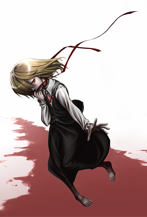 barefoot blonde_hair ex-rumia lain red_eyes ribbon rumia solo touhou