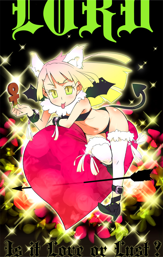 :p animal_ears bat_wings cat_ears minawa original solo tail thighhighs tongue tongue_out valentine wings