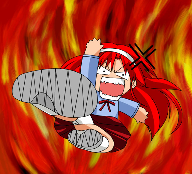 angry comedy fire funny kick kicking melty_blood panties red_hair tohno_akiha toono_akiha tsukihime underwear