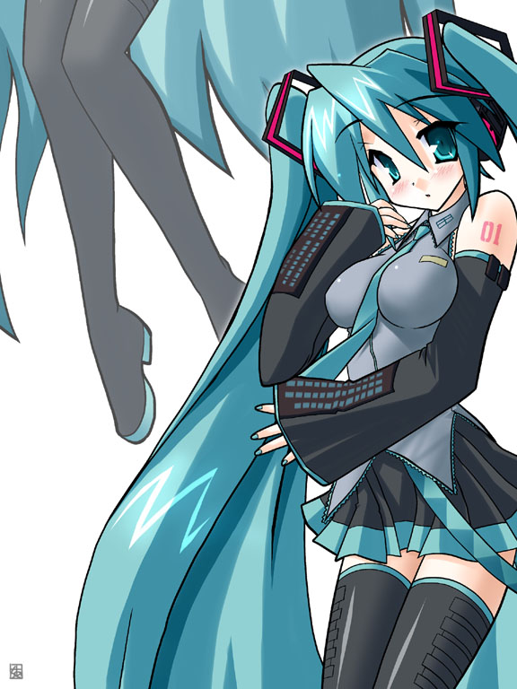 aqua_hair hatsune_miku long_hair saano_chia solo thighhighs twintails very_long_hair vocaloid